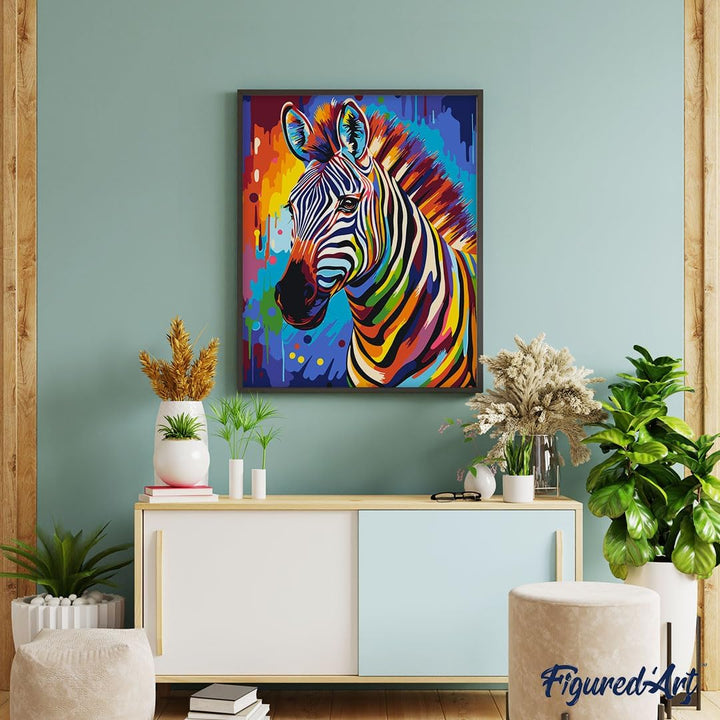 Figured'Art Malen Nach Zahlen Erwachsene Mit Rahmen Zebra Farbenfroh Abstrakt - Paint by Numbers Bas
