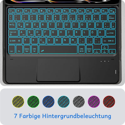 CACOE Hülle Tastatur Kompatibel mit iPad Pro 11 Zoll M4 Hülle 2024 mit Touchpad, 7-Farbige Beleuchtu
