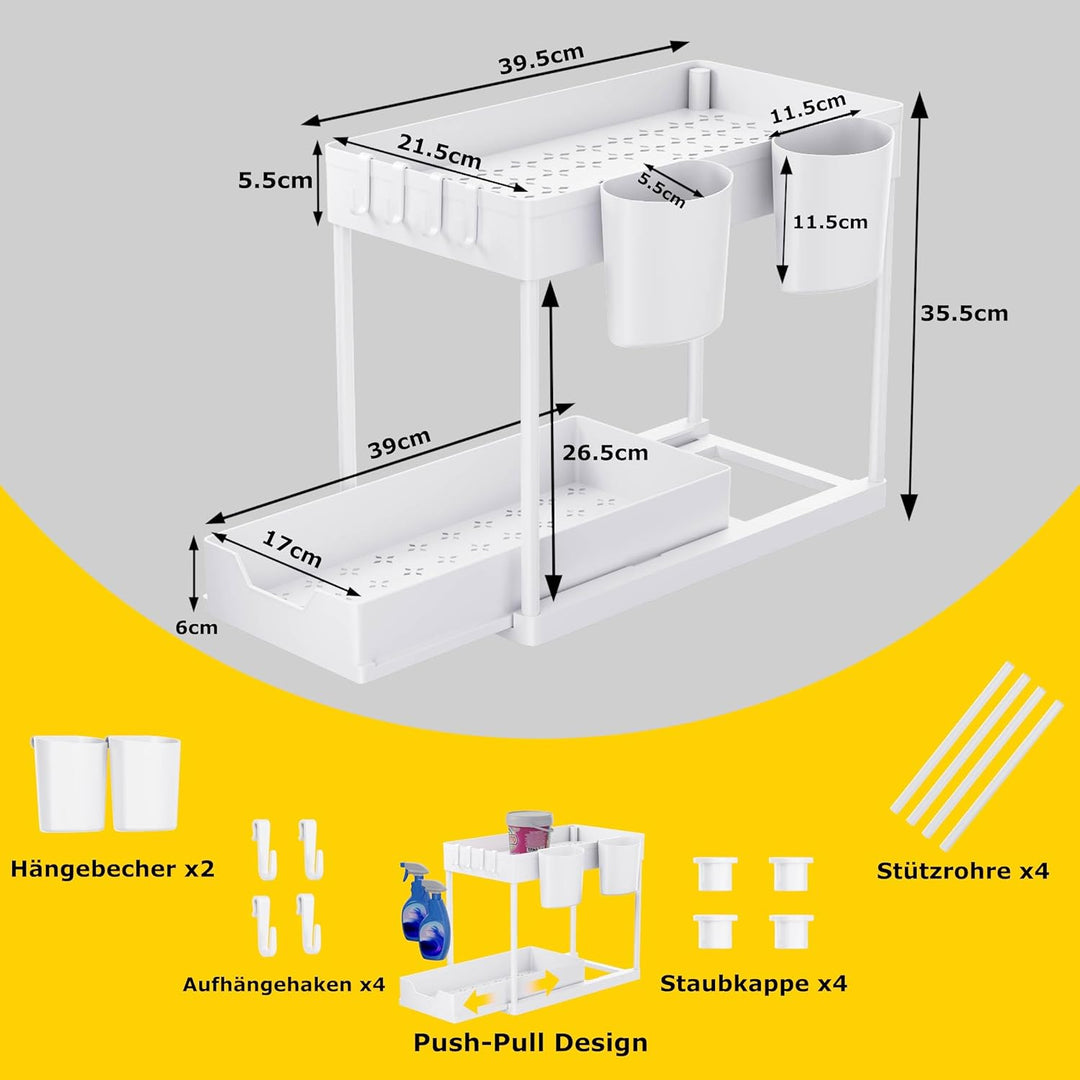 AIXPI Küchen Organizer 2 Etagen, Unter Waschbecken Regal mit Haken und Tasse Gewürzregal Spülschrank