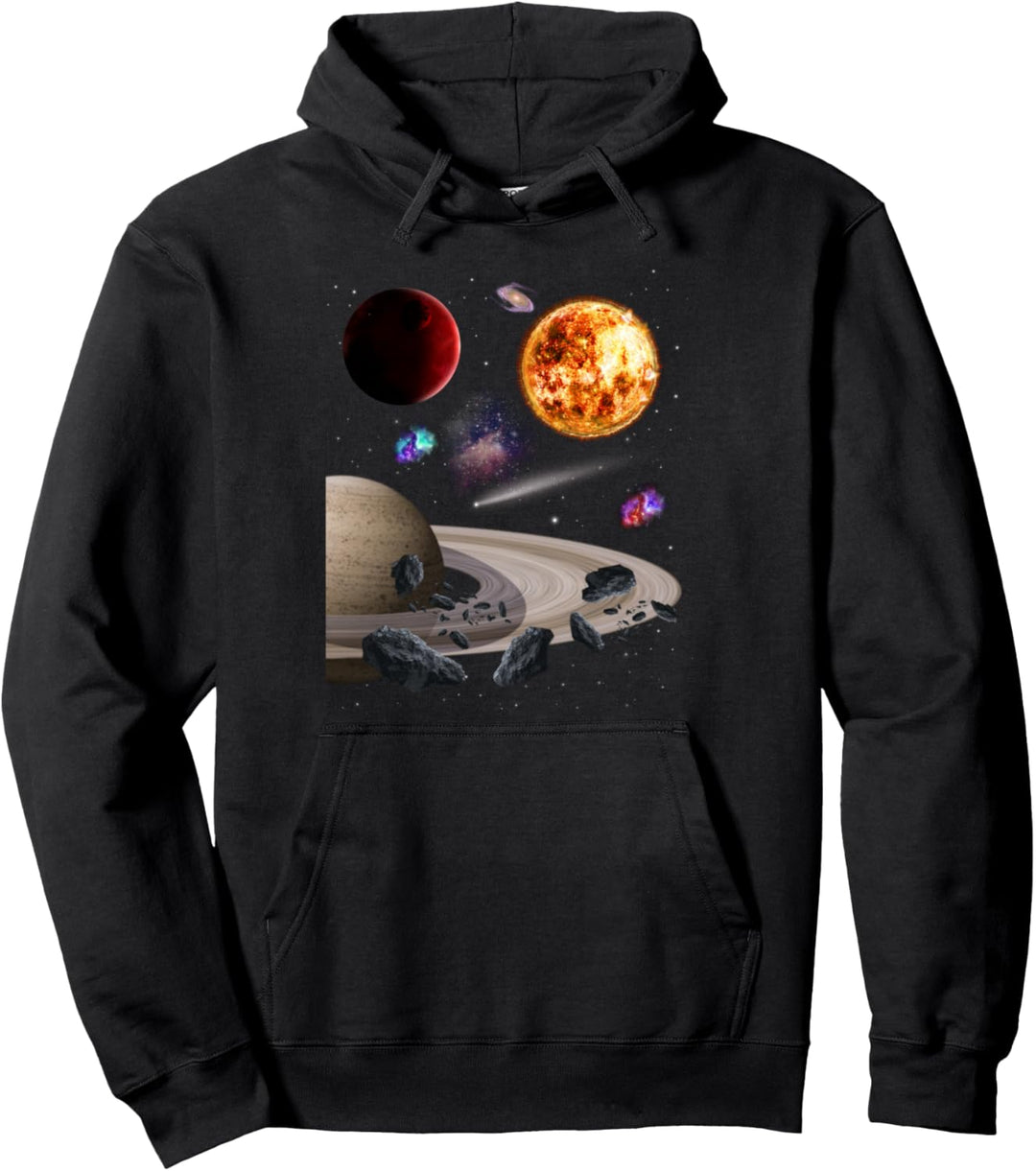 Weltraum Universum Motiv Galaxie Planeten Sonne Sonnensystem Pullover Hoodie