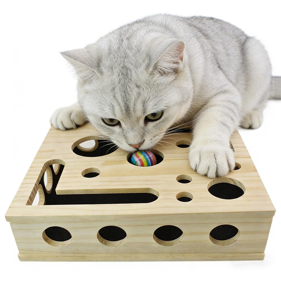 Katzen Kratzbrett für scharfe Katzenkrallen 30X25X8CM Kratzpuzzle Spielbox Holz Katzen Nagelpflege B