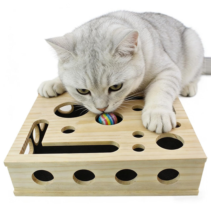 Katzen Kratzbrett für scharfe Katzenkrallen 30X25X8CM Kratzpuzzle Spielbox Holz Katzen Nagelpflege B