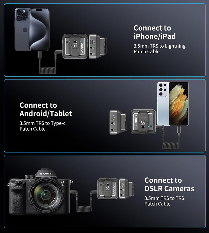 Godox Drahtloses Lavalier-Mikrofon mit Rauschunterdrückung &amp; OLED-Touchscreen,16H Batterielebensdaue