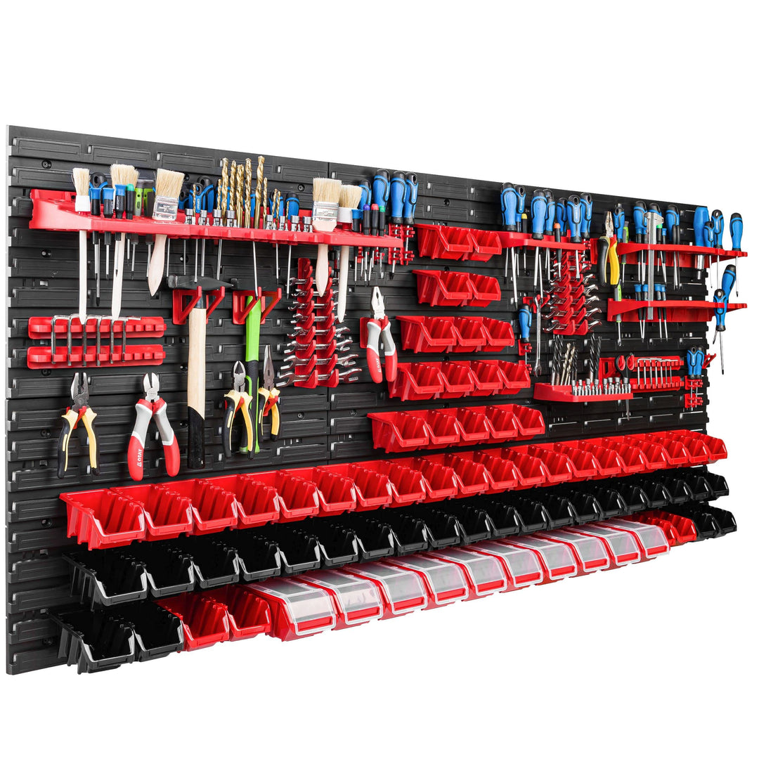 Lagersystem Werkstattregal | 172 x 78 cm | 74 stck. Box | Wandregal mit Werkzeughalterungen und Stap