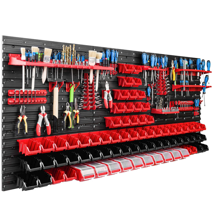 Lagersystem Werkstattregal | 172 x 78 cm | 74 stck. Box | Wandregal mit Werkzeughalterungen und Stap