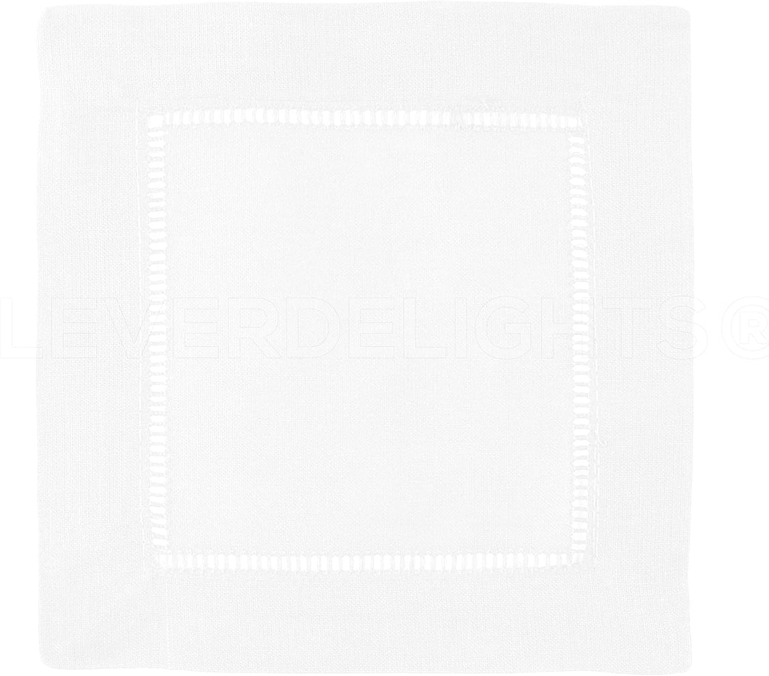 12 CleverDelights White 100% Cotton Hemstitch Cocktail Napkins - 6 x 6 Ladder Hemstitch Cloth Bevera