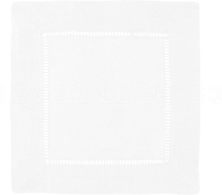 12 CleverDelights White 100% Cotton Hemstitch Cocktail Napkins - 6 x 6 Ladder Hemstitch Cloth Bevera