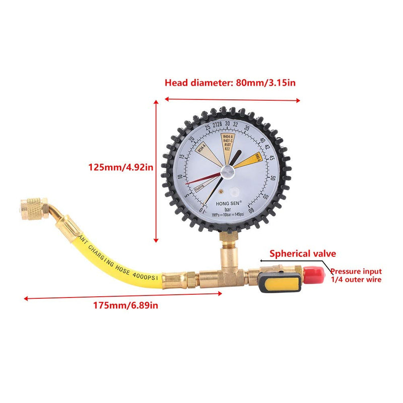 Nikou Stickstoffregler - Stickstofftest Manometer-Drucktest-Tabelle für Kältemittel- / Auto- / Klima