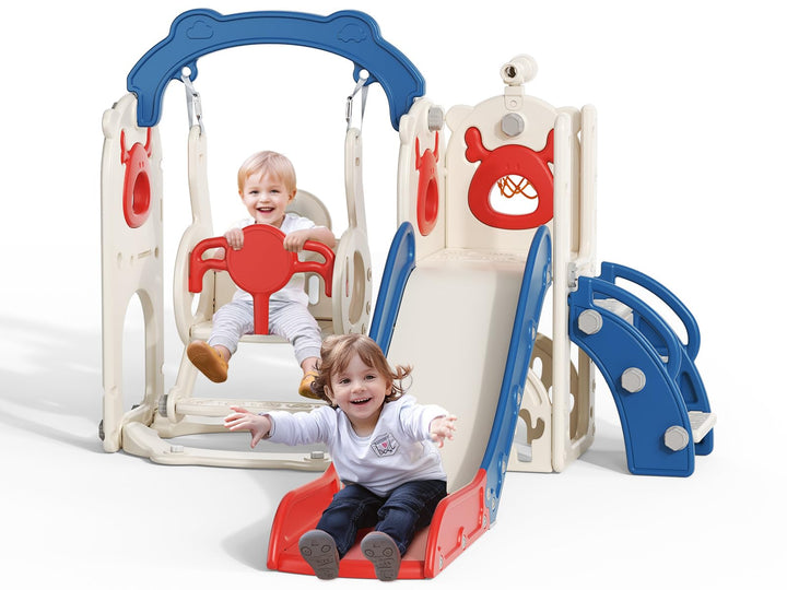 Krovtoy 6-in-1-Kleinkindrutsche, Kleinkindrutsche mit Weihnachtselchmotiv und Schaukelset, Babyrutsc