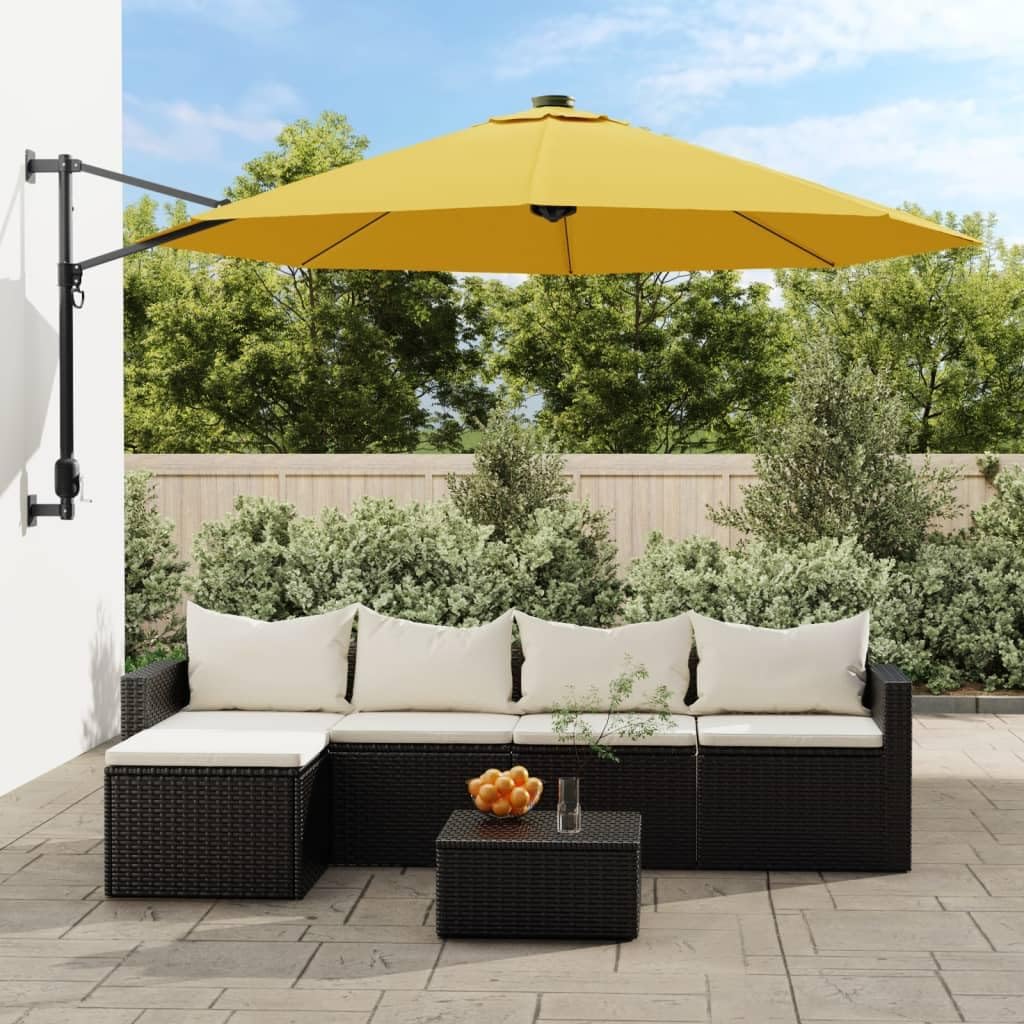 vidaXL Wand Sonnenschirm mit LEDs, Wandschirm mit Sonnenschutz, Gartenschirm mit Aluminium Mast 8 Ri