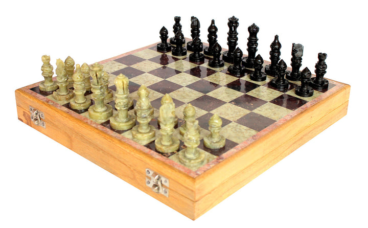 StonKraft Stein Holz Schach Schachbrett Schachbrettspiel Set aus Holz + Stein Schachfiguren (30 x 30