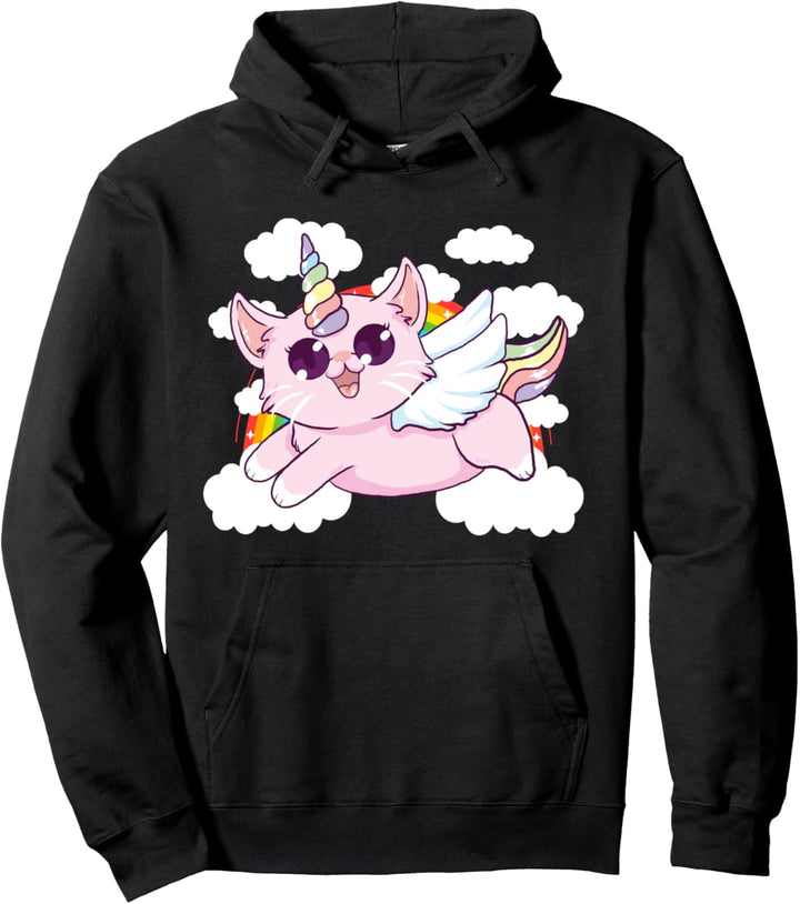 Cute Meowgical Caticorn Majestic Rainbow Cat Unicorn Pullover Hoodie