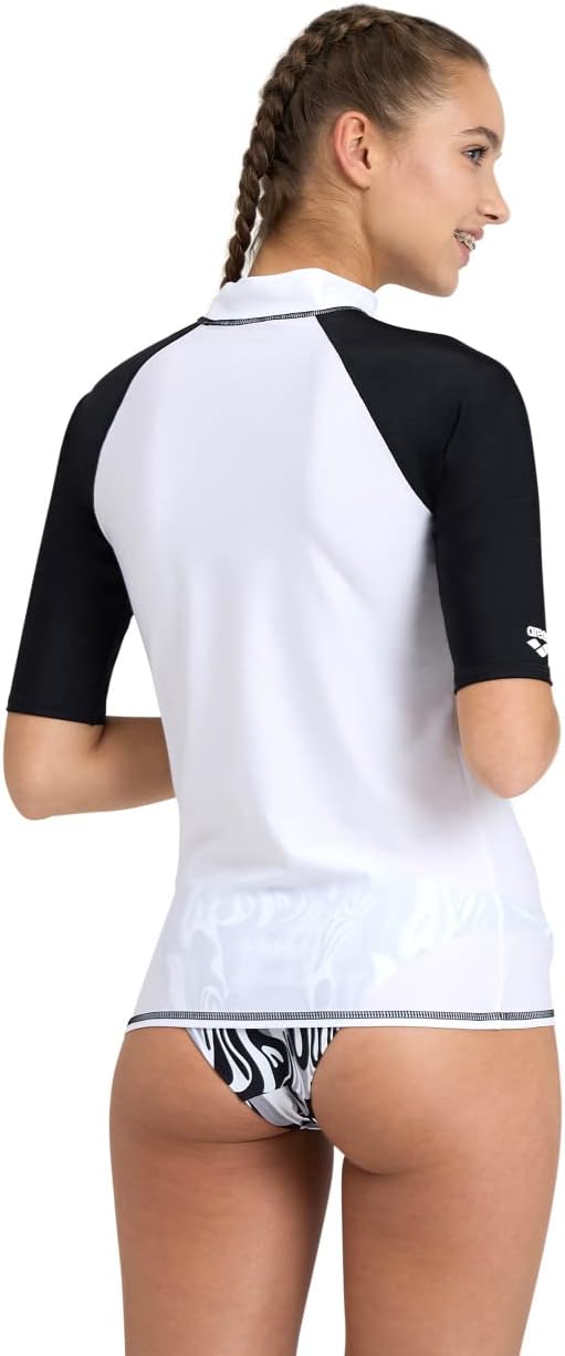ARENA Damen Women's Rash Vest S/S Graphic Rash Guard Shirt XS White-black, XS White-black