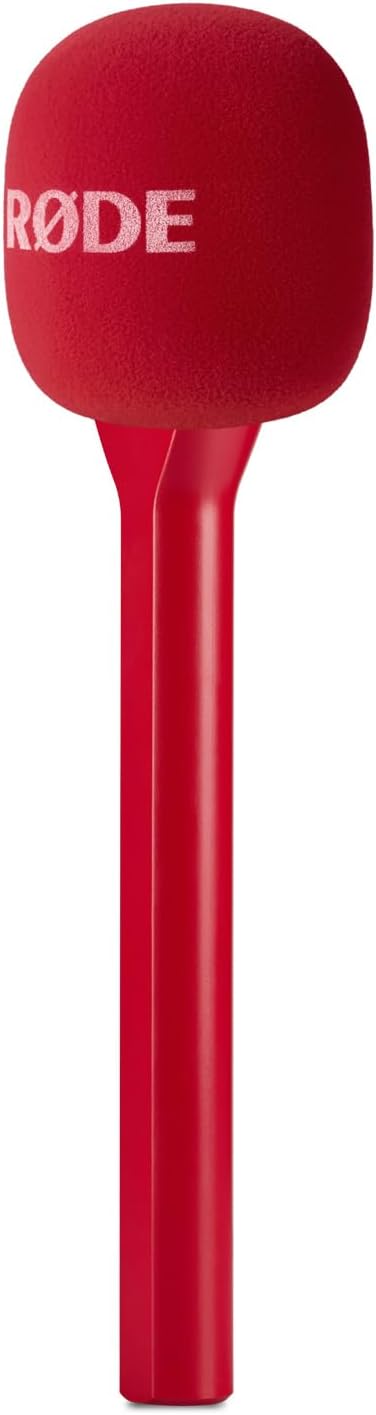 Rode Interview GO Handadapter für Wireless Sendemodule Rot mit keepdrum Fell-Windschutz, Rot