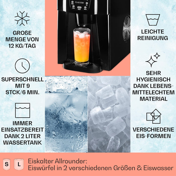 Klarstein Eiswürfelmaschine Klein, Crushed Ice Maschine & Ice Cube Maker, Schneller Eiswürfelbereite
