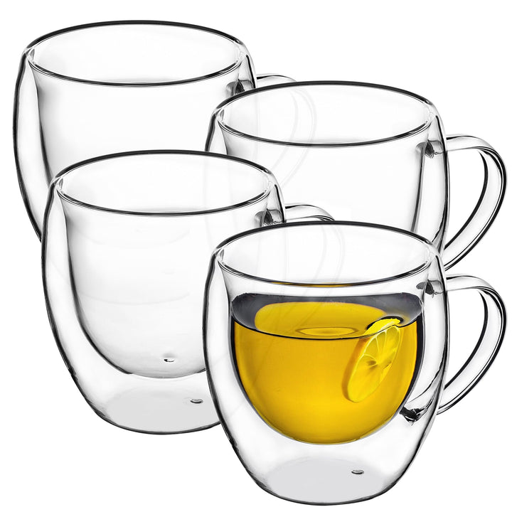 KADAX doppelwandige Glas Tasse, 250 ml, Glas mit breitem Griff, Trinkglas für Saft, Tee, Kaffee, Cap