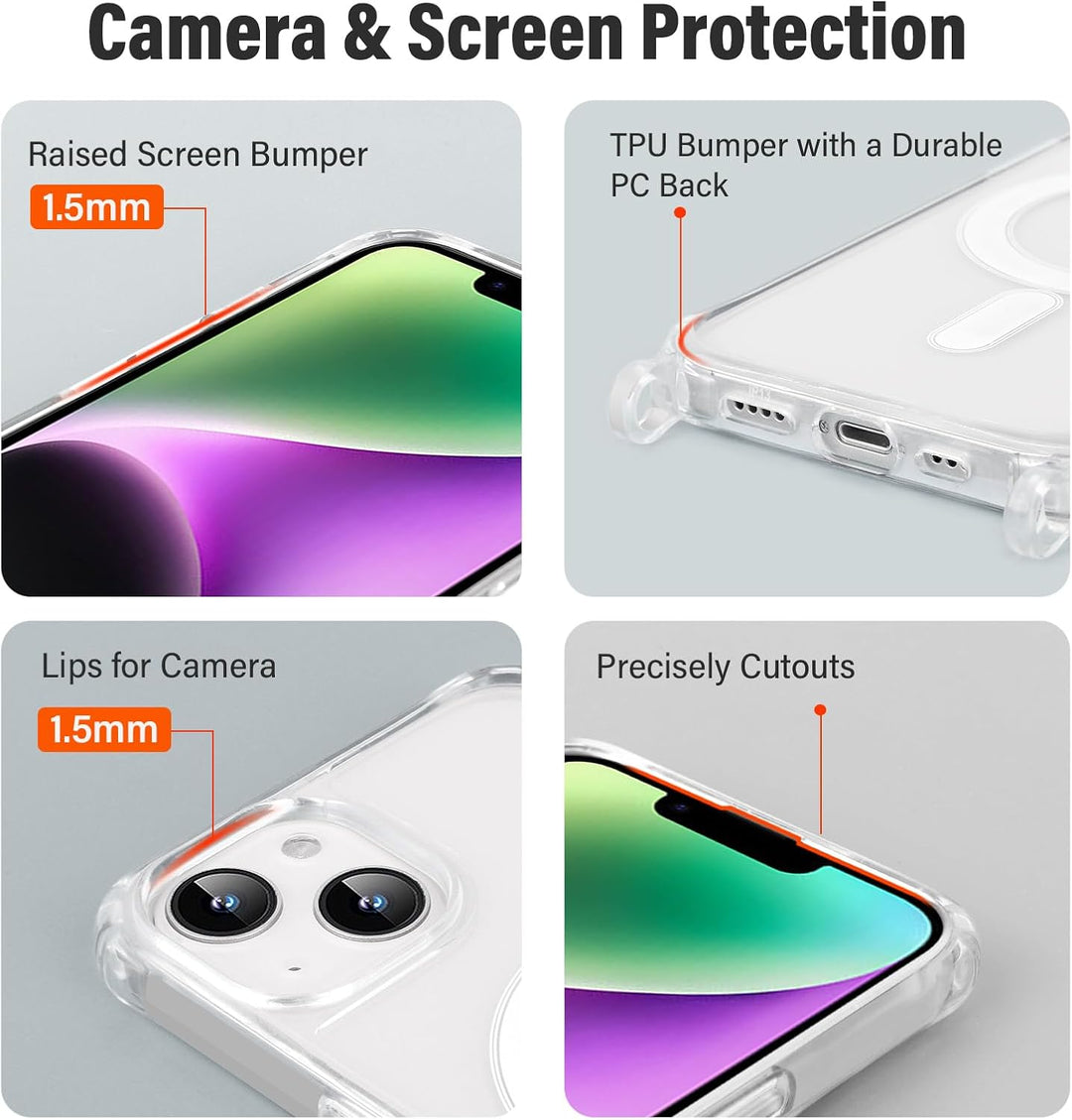 DiDaDi Handyhülle für iPhone 12 Mini Hülle mit Band &amp; Magnet - Transparente Handykette, Abnehmbar mi