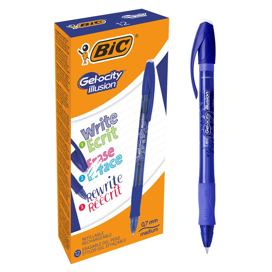 BIC 943440 Gel-ocity Illusion Druck-Gel-Roller 0,7 mm, Schachtel à 12 Stück blau blau 12 Stück (1er