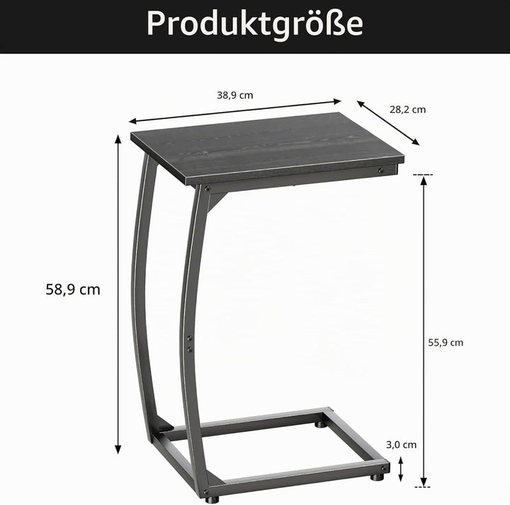 C-förmiger Beistelltisch, Kleiner Sofatisch mit Metallrahmen für Wohnzimmer, Schlafzimmer, kleine Rä