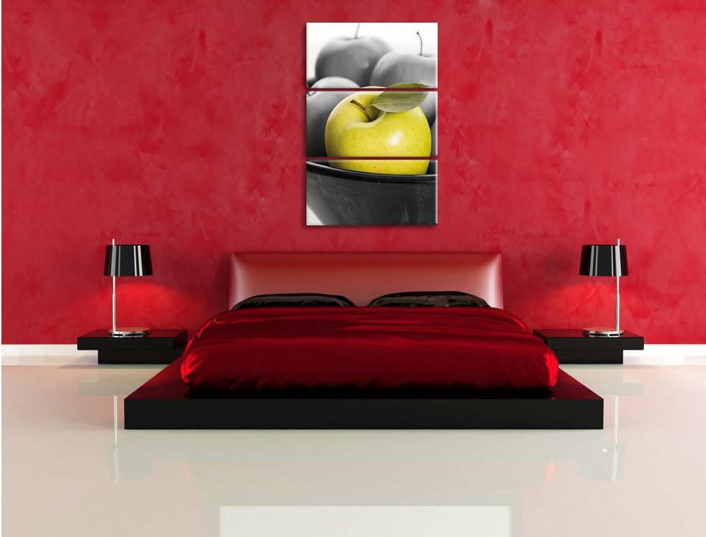 Pixxprint Apple Apfel Korb mit grünen Äpfeln als Leinwandbild/Grösse: 3 Teilig (120x80) cm/Wandbild/