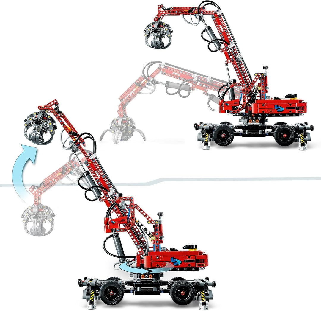 LEGO 42144 Technic Umschlagbagger Modell, Mechanisches Spielzeug Set, manuelle und pneumatische Funk