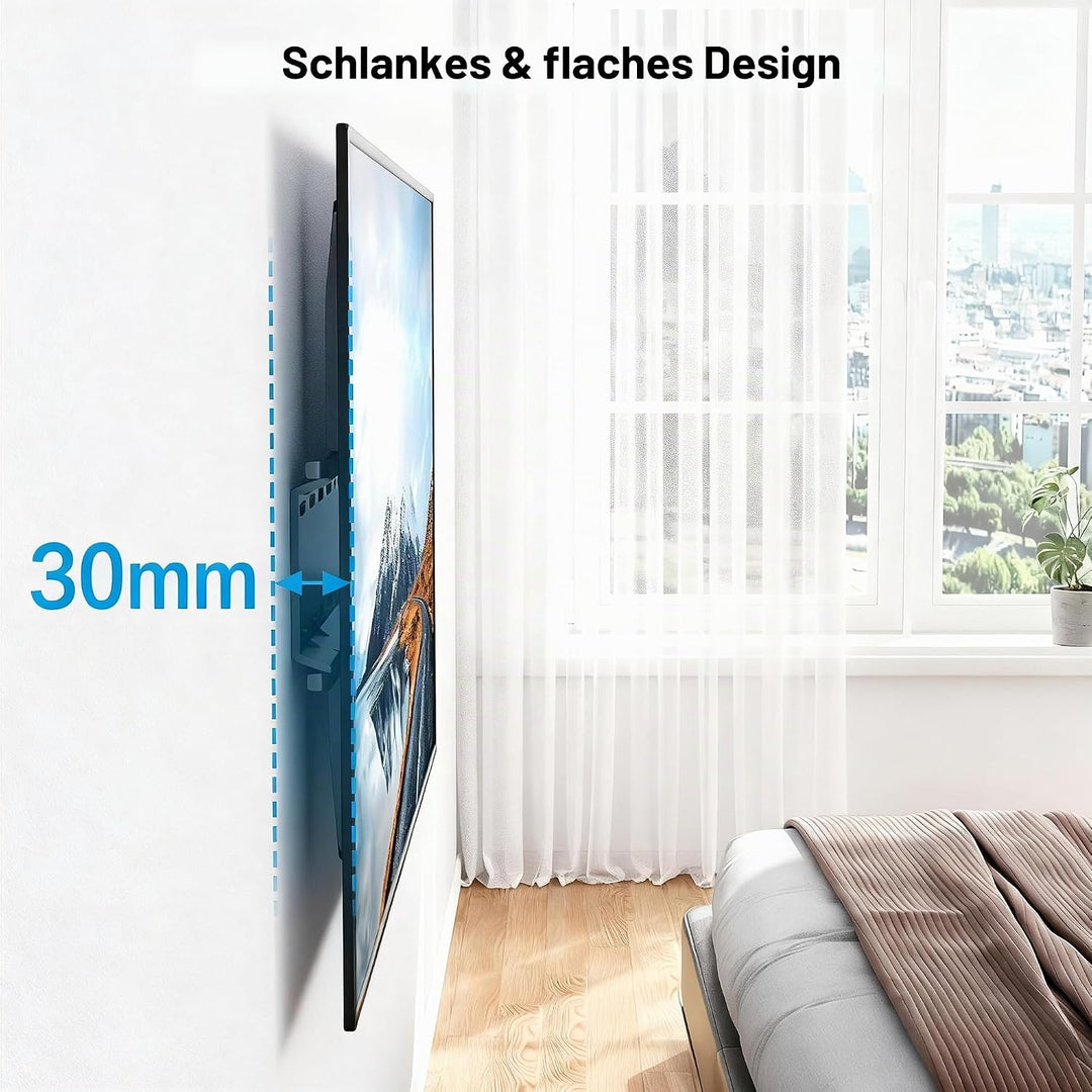 PERLESMITH TV Wandhalterung, TV Halterung Ultraslim Universal für 26-75 Zoll Flach &amp; Curved Fernsehe