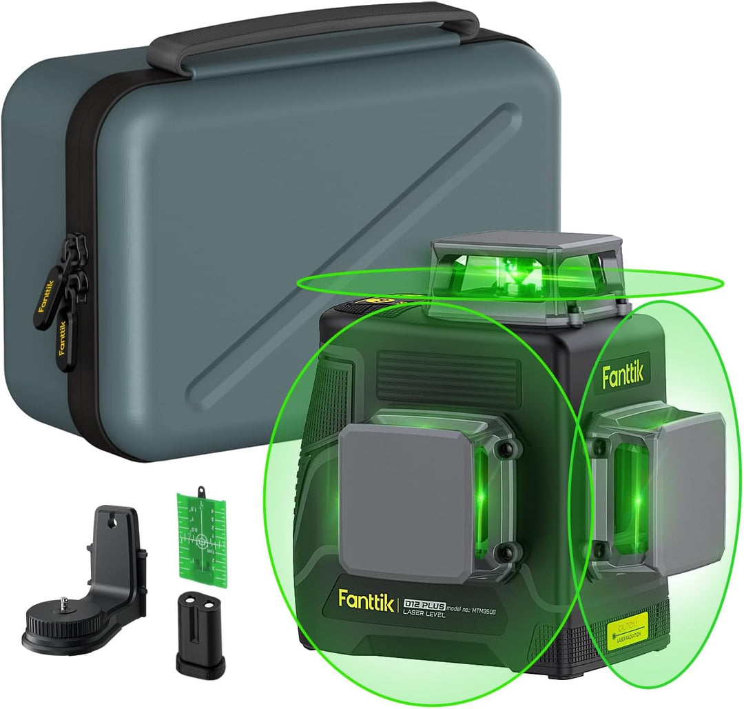Fanttik D12 PLUS Selbstnivellierend Kreuzlinienlaser, Grün Linienlaser 12 Linien 3×360°, 5200 mAh Ab