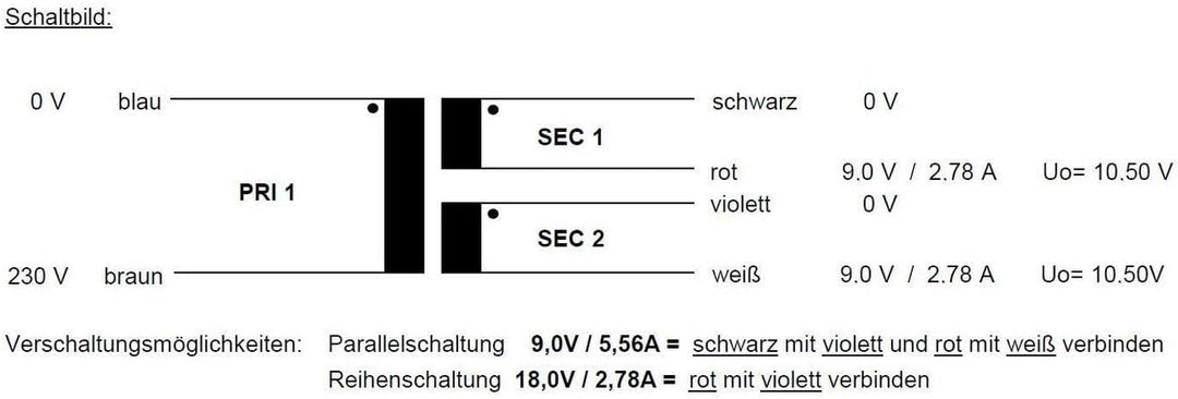 Sedlbauer Ringkerntrafo Transformator 50VA 2x9V für Audio, Industrie, Halogen und Schienensysteme -