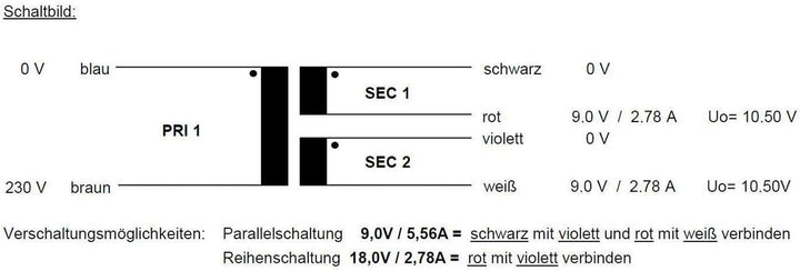Sedlbauer Ringkerntrafo Transformator 50VA 2x9V für Audio, Industrie, Halogen und Schienensysteme -
