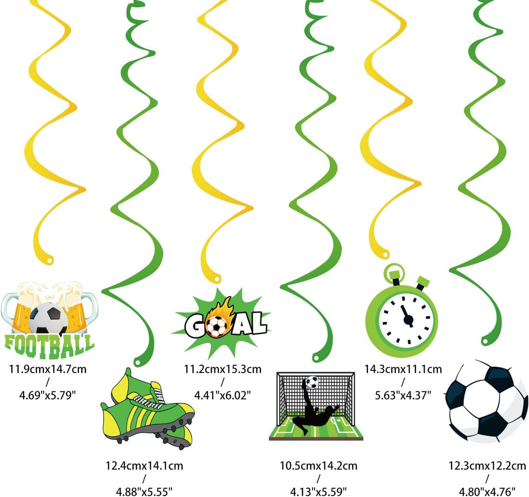 Kiyanest Fussball-Geburtstagsdeko – Happy Birthday Banner mit Hängespiralen, Kuchentopper & Cupcake-