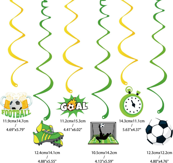 Kiyanest Fussball-Geburtstagsdeko – Happy Birthday Banner mit Hängespiralen, Kuchentopper & Cupcake-
