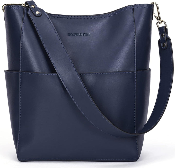 BOSTANTEN Leder Damen Handtasche Schultertasche Umhängetasche Designer Tasche Gross Dunkelblau, Dunk