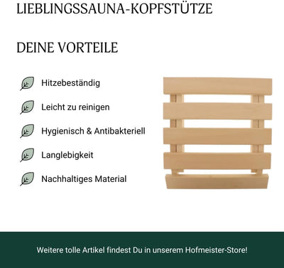 HOFMEISTER® Sauna-Kopfstütze, 40 cm, höhenverstellbar, aus robustem Linden-Holz, stabile Sauna Rücke