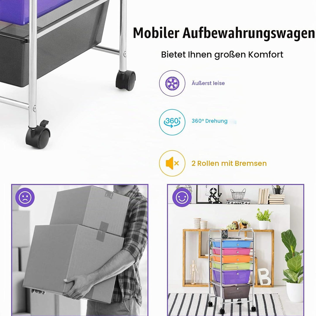 GIANTEX Rollwagen mit 6 stapelbaren Schubladen, Schubladenwagen Badrollwagen Küchenwagen mit festste