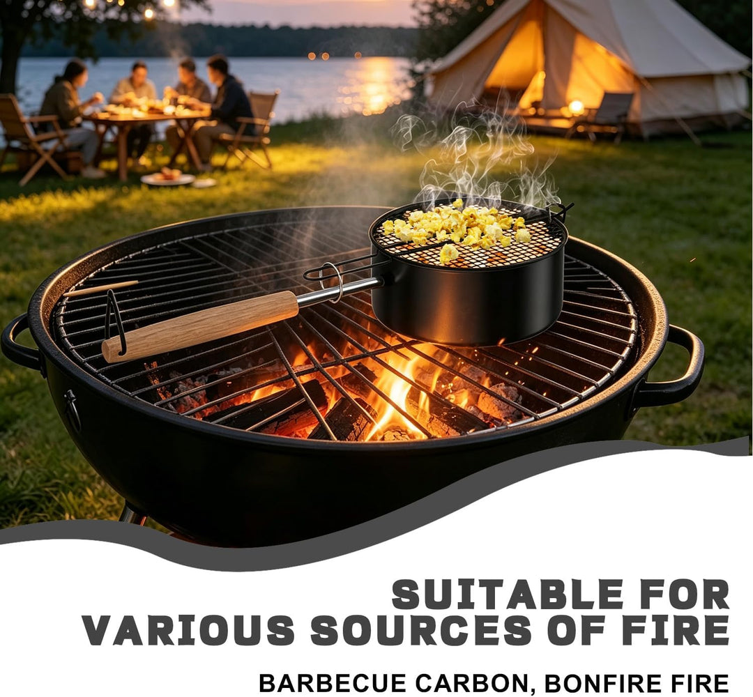 Popcorn Maker Lagerfeuer aus Hochwertigen Karbonstahl &amp; Sicherheitsgriff, Antihaft Outdoor Popcorn-P