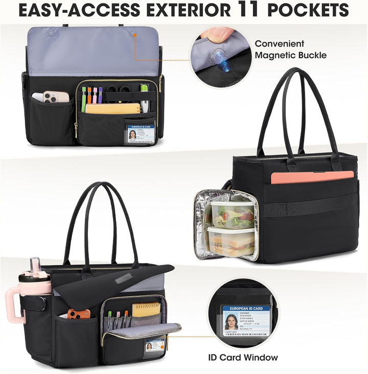 RAINSMORE Lehrertasche Damen mit Lunchfach 15,6 Zoll Laptoptasche Gross Isoliertes Fach Wasserdicht