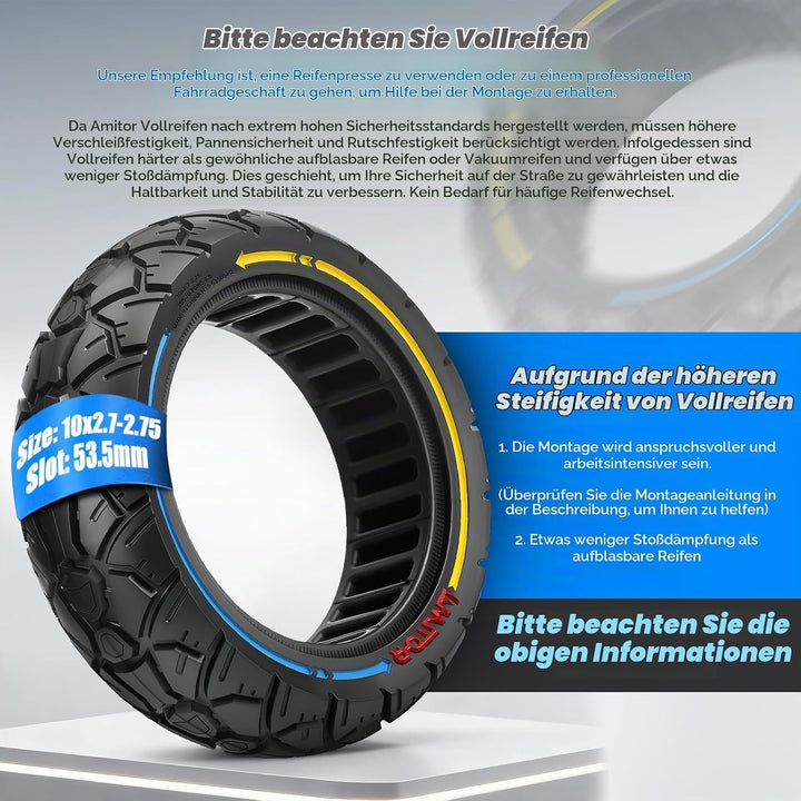 Vollgummireifen 10x2.70-6.5 Offroad, 10x2.75-6.5 Reifen Vollgummi, Pannensichere &amp; Abriebfeste &amp; War