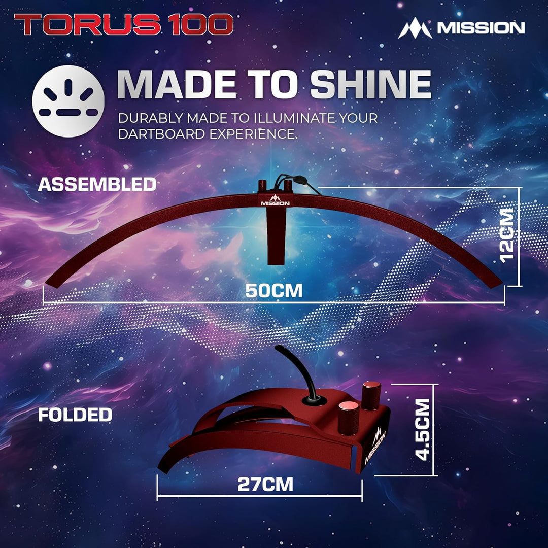 Mission Darts TOR100 Torus 100 | Dartscheibe LED klappbar tragbar Dartscheibe Reise Beleuchtungssyst