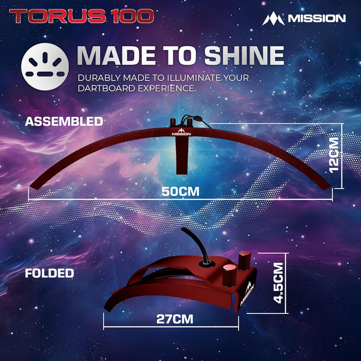 Mission Darts TOR100 Torus 100 | Dartscheibe LED klappbar tragbar Dartscheibe Reise Beleuchtungssyst