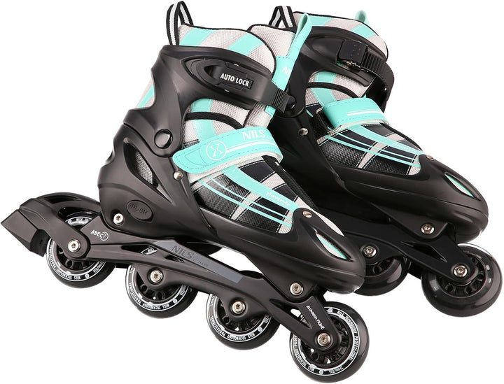 Nils Extreme 2-In-1 Inliner Eishockey Chaska, Farbe:Blau-Grün, Grösse:L(39-42)