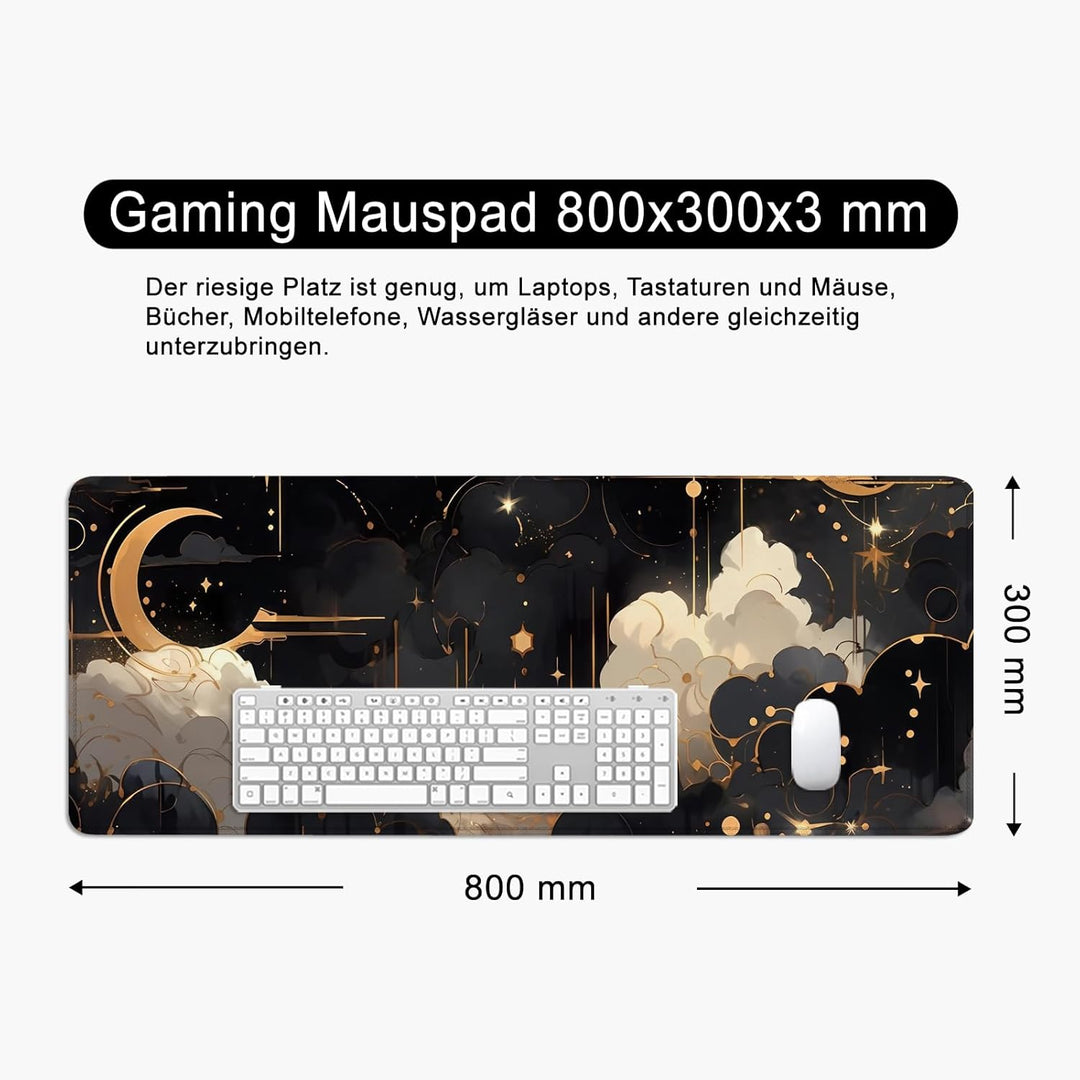 Schreibtischunterlage xl Mauspad Mond 80x30 cm Gross Gaming Mousepad Wolken PC Professionelle Gamer