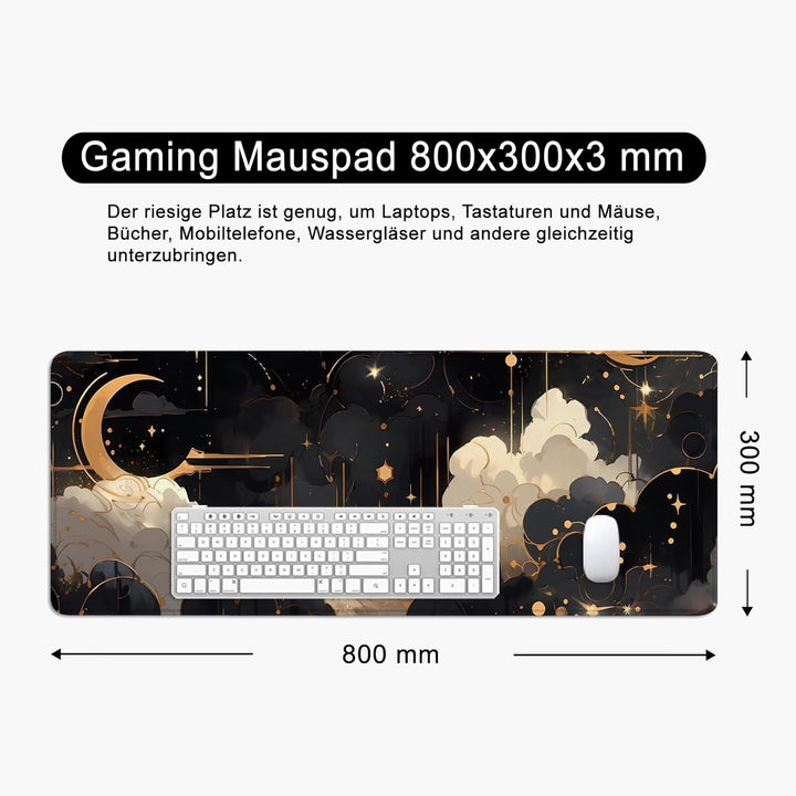 Schreibtischunterlage xl Mauspad Mond 80x30 cm Gross Gaming Mousepad Wolken PC Professionelle Gamer