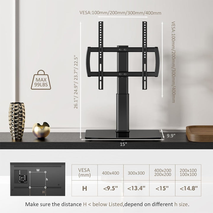 Universal schwenkbarer TV-Ständer/Tischfuss TV-Ständer 27 bis 60 Zoll TVs 80 Grad schwenkbar, 4 Stuf