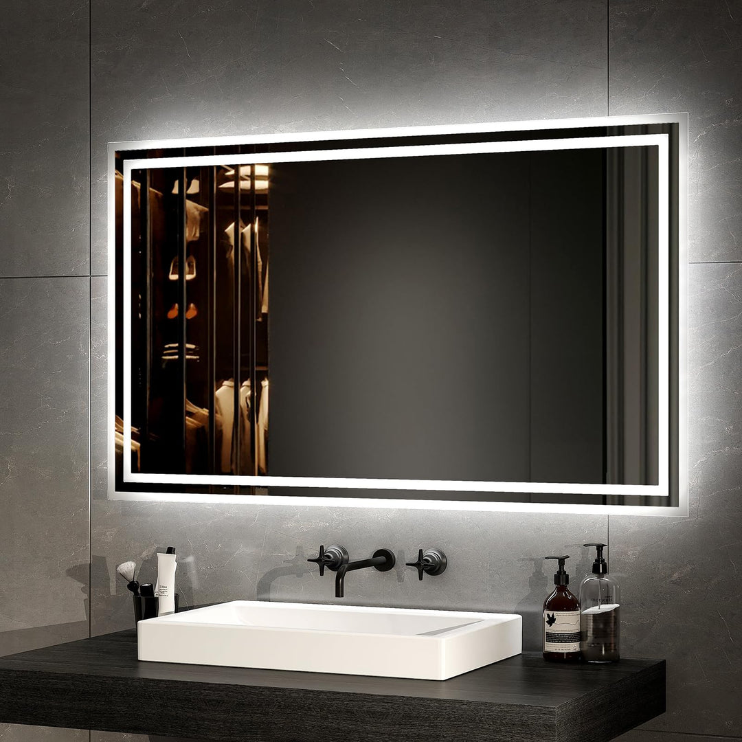 EMKE LED Badspiegel 100x60cm LED Badezimmerspiegel mit Beleuchtung Warmweisses Licht und Kaltesweiss