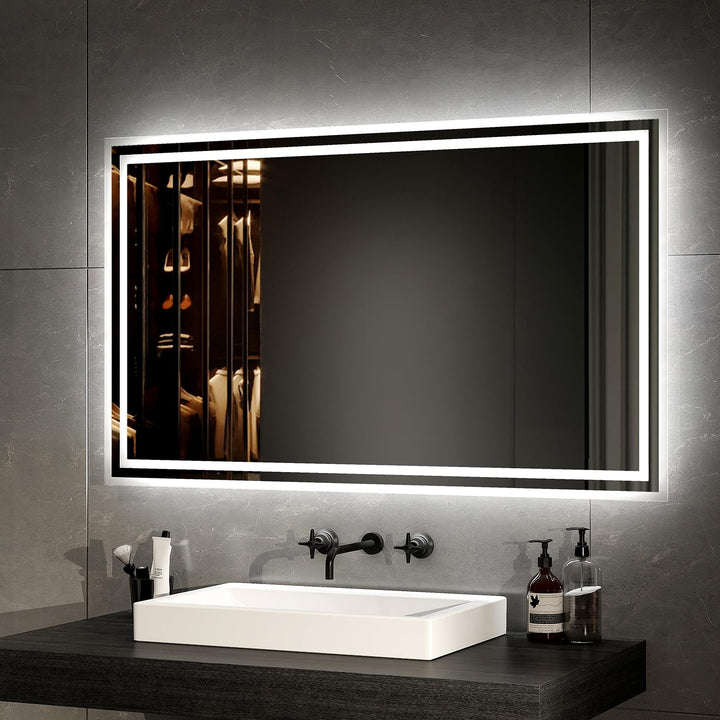 EMKE LED Badspiegel 100x60cm LED Badezimmerspiegel mit Beleuchtung Warmweisses Licht und Kaltesweiss