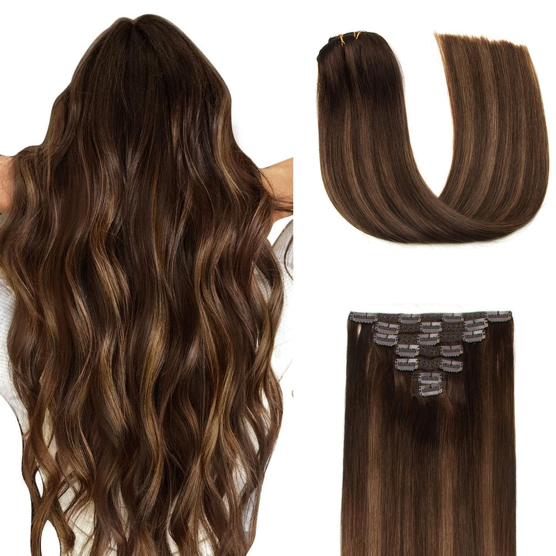 Clip in Extensions Echthaar, 18zoll Nahtlos Glatte Haarverlängerungen Salon Remy Menschenhaar Extens