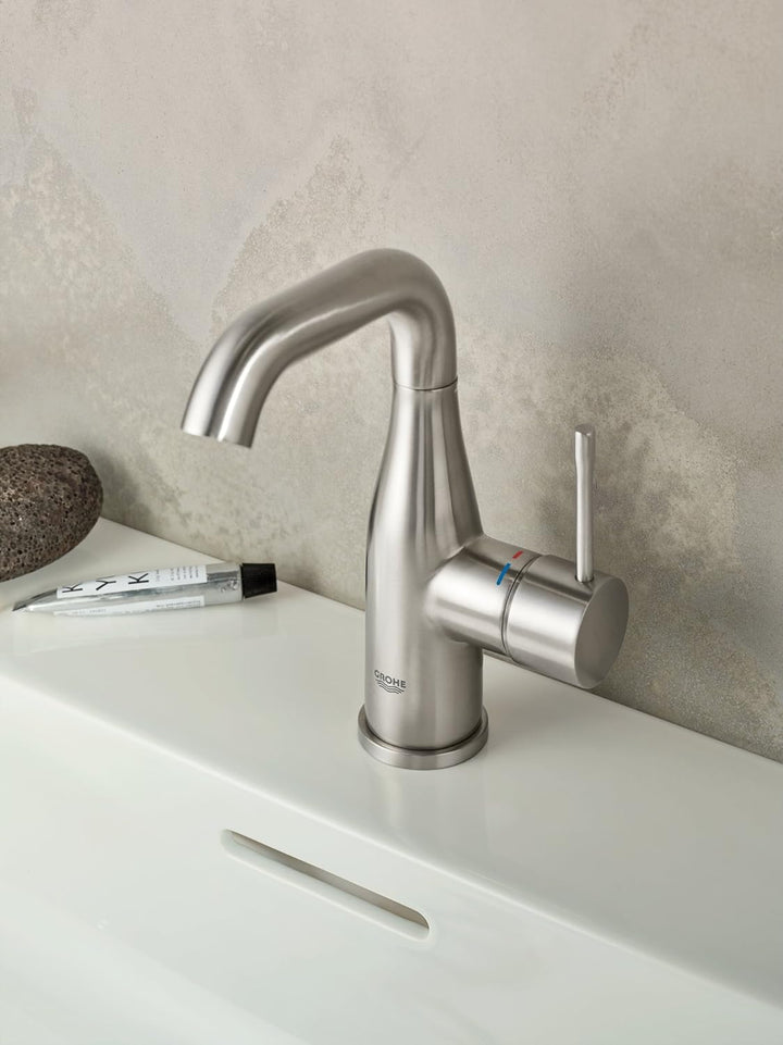 GROHE Essence - Einhand-Waschtischarmatur (wassersparend, M-Size, Einlochmontage), supersteel, 23462