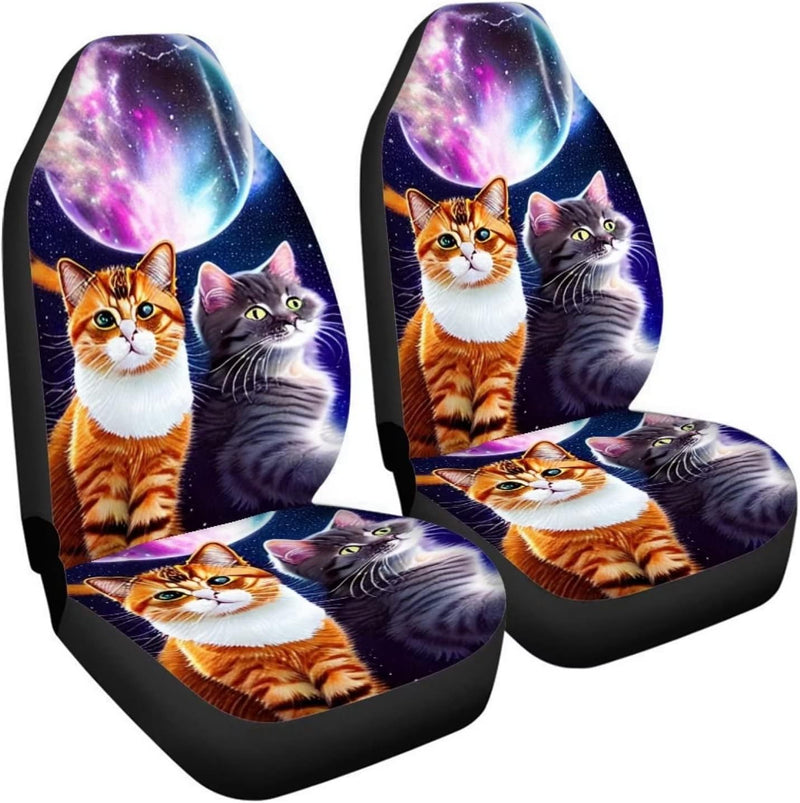 chaqlin Galaxy Planet Katze Autositzbezug, 2 Stück, Universal-Vordersitz-Schutzbezug, Sternennacht,