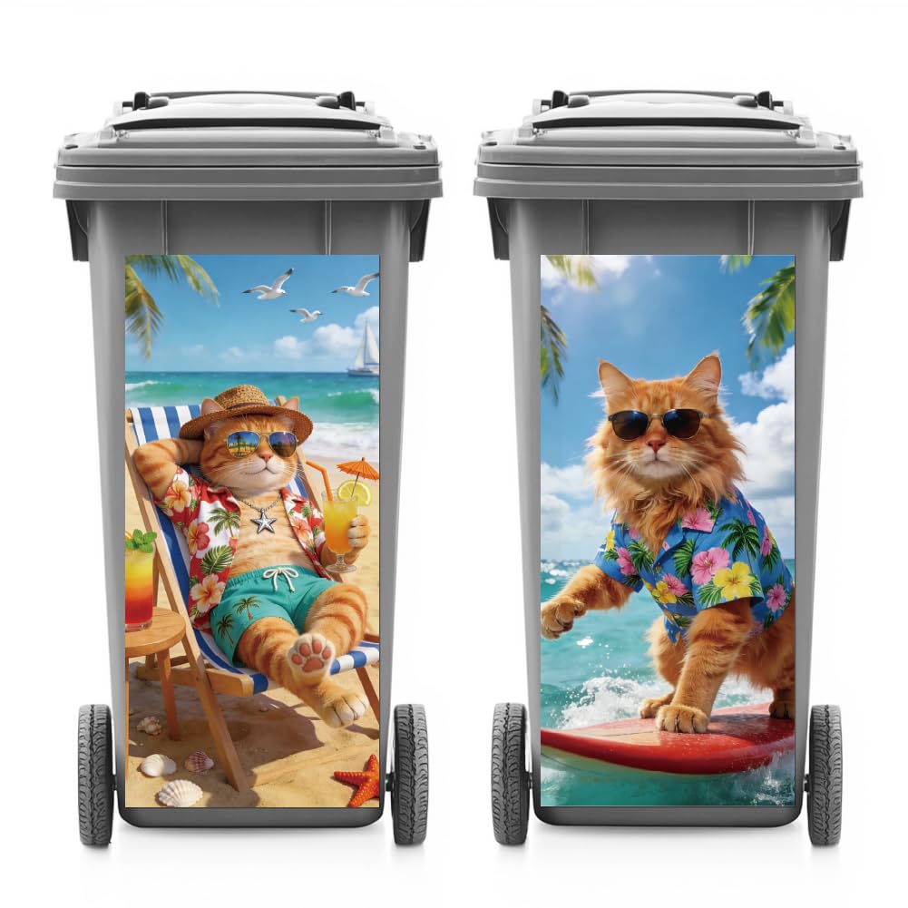 ANATTASOUL Mülleimer Aufkleber, 2 Blätter Mülltonnen Aufkleber 38×82cm Urlaubs Katze Selbstklebend A