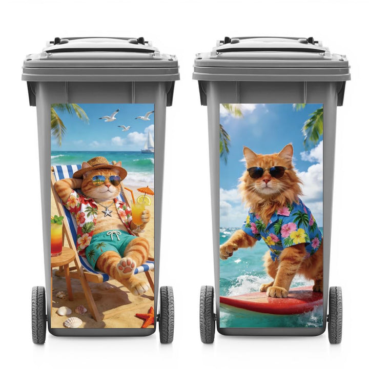 ANATTASOUL Mülleimer Aufkleber, 2 Blätter Mülltonnen Aufkleber 38×82cm Urlaubs Katze Selbstklebend A